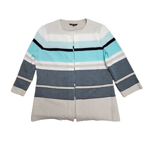 Misook White Knit Colorblock Stripe Open Front Cardigan Jacket Womens Size Med - Picture 1 of 4
